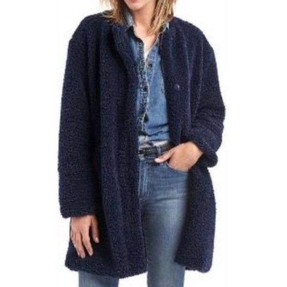 *Gap Navy  Teddy Long Coat - Picture 1 of 7